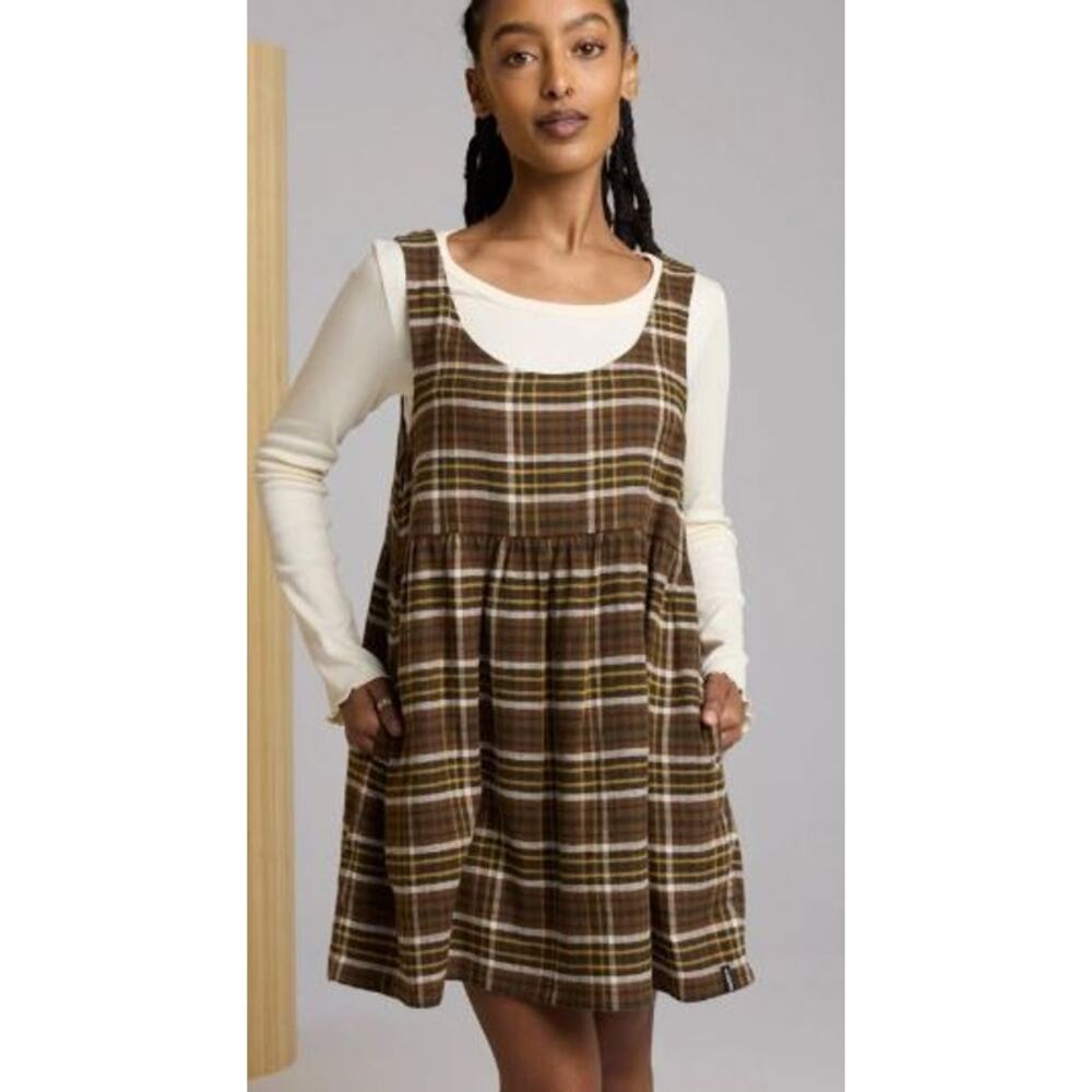 Known Supply Medium Flannel Mini Shift Dress Brown Organic Cotton Sleeveless